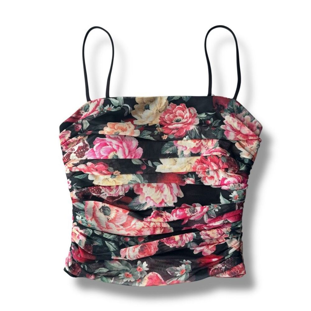 Express Floral Tank Top - Black and Pink